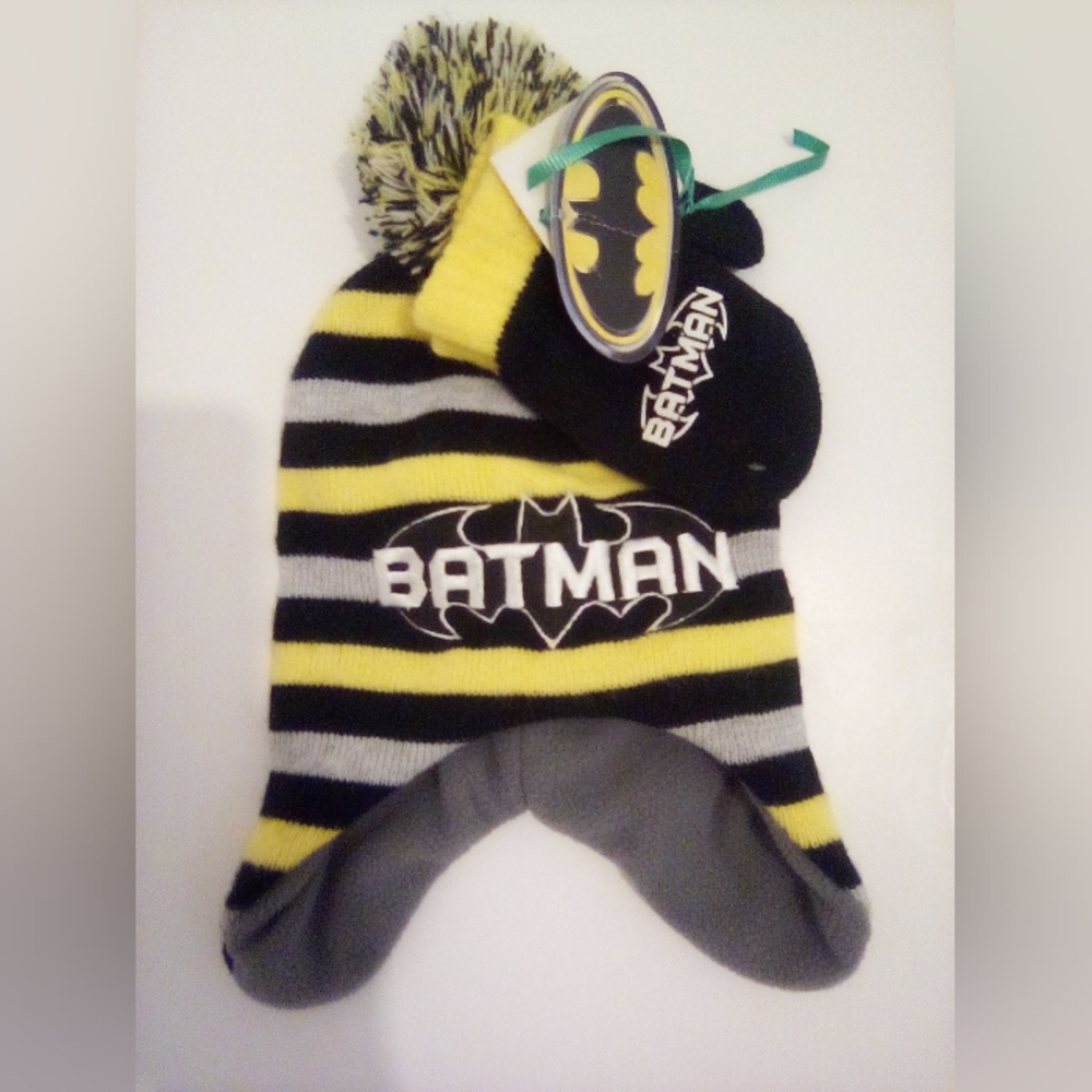 Batman DC Comics Kids Striped Peruvian Hat And Gloves Set One Size Infants